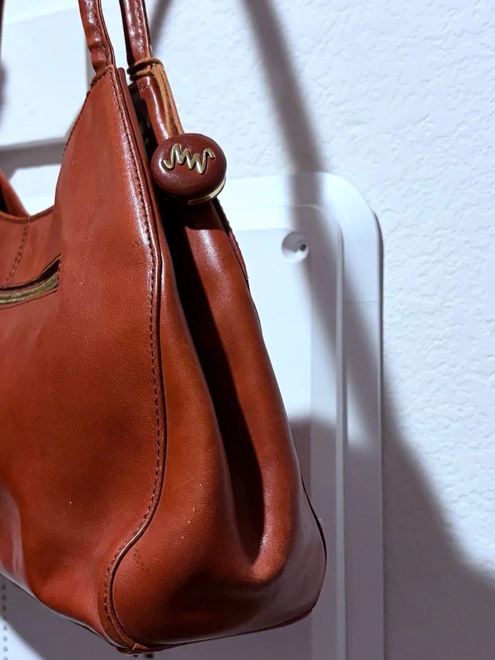 Vintage Monsac Whiskey Leather Baguette Shoulder Bag - Picture 3 of 8